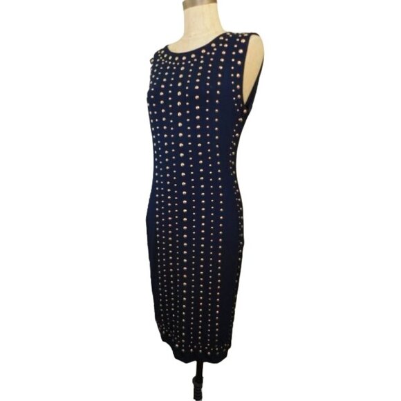 Carmen Marc Valvo Size M Medium Navy Blue STRETCH Knit Riveted Dress - Picture 2 of 3
